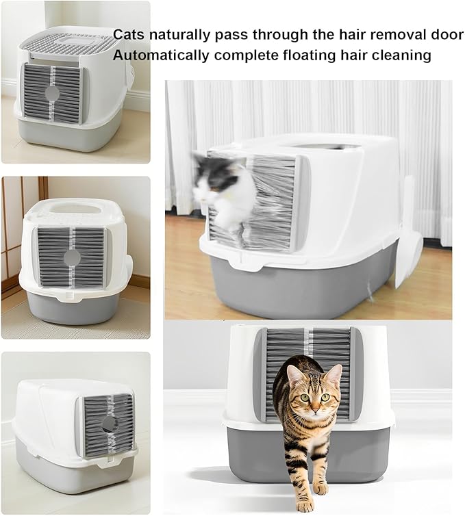 The Cat Litter Box Hair Removal Filter Door∣Floating Hair Removal Cat Litter Box∣Automatically removes Loose Hair to Prevent tangling