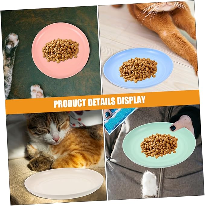 Beaupretty 4pcs Shallow Cat Food Bowls Set Wide Round Cat Dishes 20cm Whisker Friendly Feeding Plates for Kittens and Short-Legged Multi-Color Pet Feeding and Watering Supplies