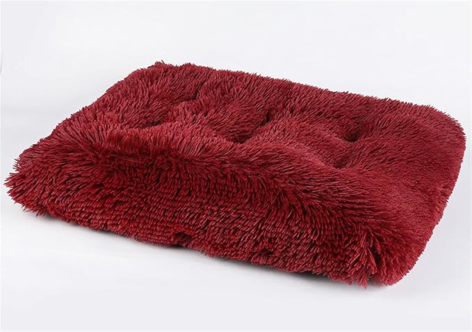 Long Plush Calming Pet Bed Cuddler Pet Bed for Dogs and Cats Fluffy Faux Fur Dog Bed with Anti Slip Bottom Machine Washable Pet Sleep Bed Crate Mat Wine Red 2XL