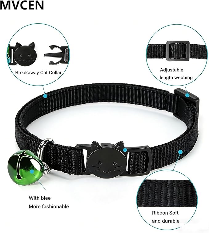 MVCEN Personalized Cat Collar,Personalized Nylon Cat Collar Breakaway with Bell - Custom Embroidered Text ID Collars with Pet Name and Phone Number
