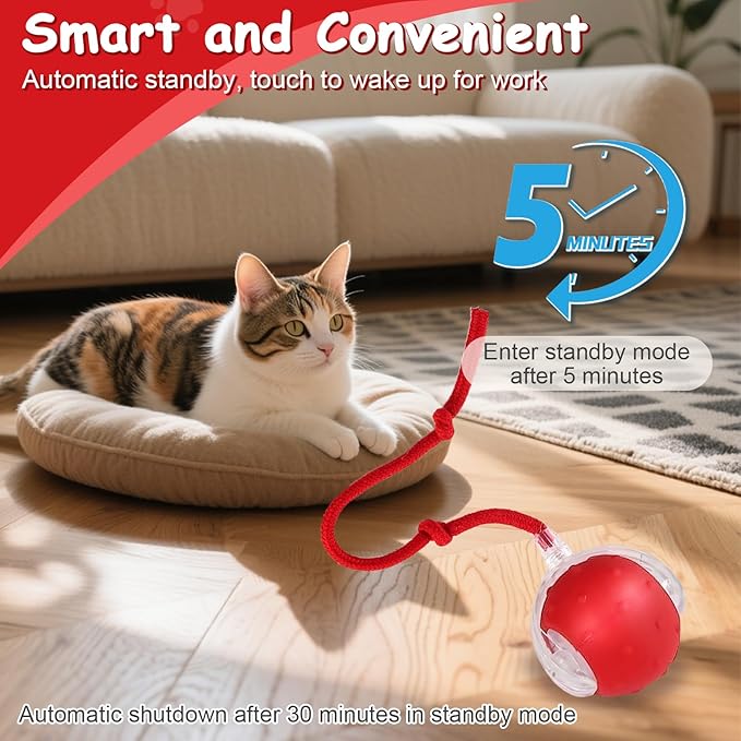 Interactive Cat Toys Smart Ball for Cats & Dogs! Now with 2 Rapid Tails. Features: 360°Auto-Rolling, Motion Activation& Bird Sounds. Perfect for Indoor Pet Exercise & Fun. (Blue)