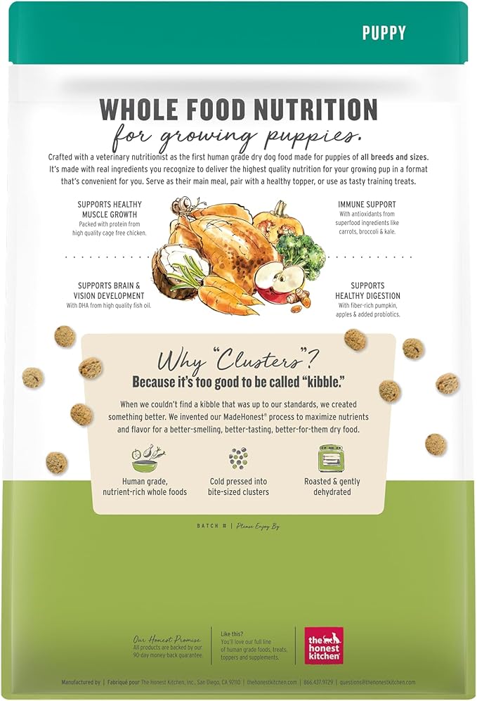The Honest Kitchen Whole Food Clusters Puppy Grain Free Chicken Dry Dog Food, 4 lb Bag