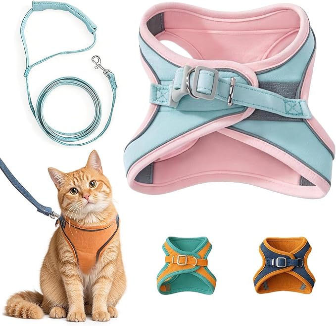 Cat Harness and Leash, Cat Harness Escape Proof, Soft Adjustable Cat Leash Breathable Comfortable Vest Easy to Wear, Easy Walk Leash for Small Medium Cats Kittens for Indoor Outdoor (Pink, XL)