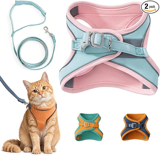 Cat Harness and Leash, Cat Harness Escape Proof, Soft Adjustable Cat Leash Breathable Comfortable Vest Easy to Wear, Easy Walk Leash for Small Medium Cats Kittens for Indoor Outdoor (Pink, L)
