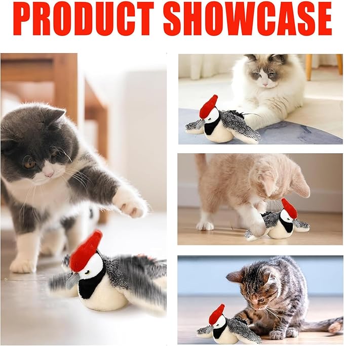 Dumwick 2026 Upgrade Interactive Chirping Bird Cat Toy,Flapping Wingss with Realistic Sounds,Simulated Chirping Bird Cat Toy for Indoor Play and Exercise (Woodpecker 1pcs)