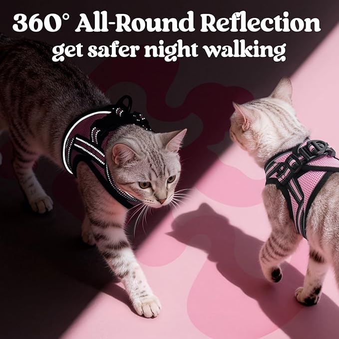 rabbitgoo Cat Harness and Leash Set for Walking Escape Proof, Adjustable Soft Kittens Vest with Reflective Strip for Cats, Comfortable Outdoor Vest, Pink, S