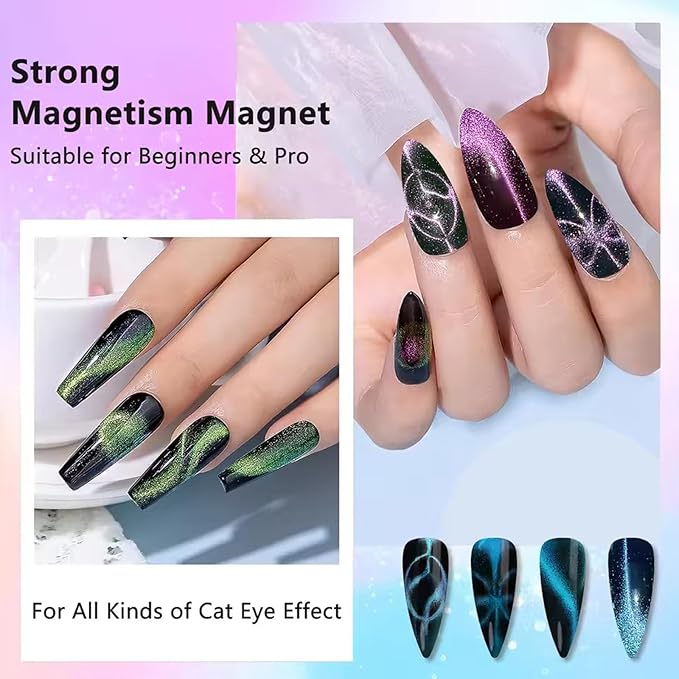 WOKOTO 53Pcs Cat Eye Nail Magnet With 3 Pcs Y-Shape Heart Magnet Stencil For Nail Art Tools Set, Cat Eye Magnet For Nails Wand Magnetic Nail Polish Magnet For Cat Eye Gel Polish Magnets Sticks Pens