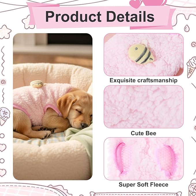 2 Pcs Kitten Sweater, XXS Kitten Clothes, Dog Clothes Tiny Pet Clothe Cat Vest with Bee Pattern Soft Sweaters for Kittens Only Bunnies and Other Animals Winter Warm Fleece 15×11 cm