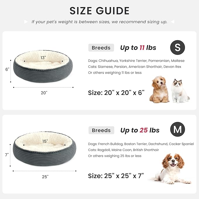 Love's cabin Round Donut Cat and Dog Cushion Bed, 20in Pet Bed for Cats or Small Dogs, Anti-Slip Water-Resistant Bottom, Super Soft Durable Fabric Pet beds, Washable Cat Dog Bed Stripe Bluish Grey