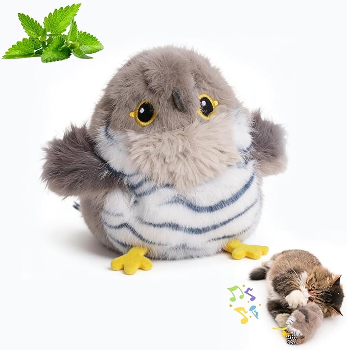 Cat Toys Flapping Bird Cuckoo, Touch Activated Interactive Cat Kicker with 3 Modes, Catnip Pouch, Type-C Rechargeable, Realistic Chirping, Self-Stop, Washable Fur Cover