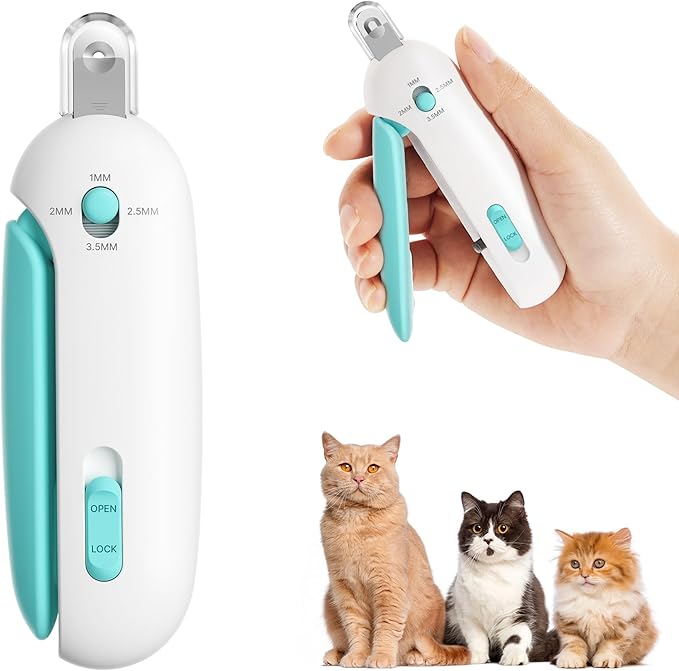 Cat Nail Clipper and Trimmer with 3 Adjustable Safety Levels Trimming Hole, Professional Indoor Kitten Supplies, Puppy Grooming Tools, with Debris Catcher & Hidden Nail File Blue