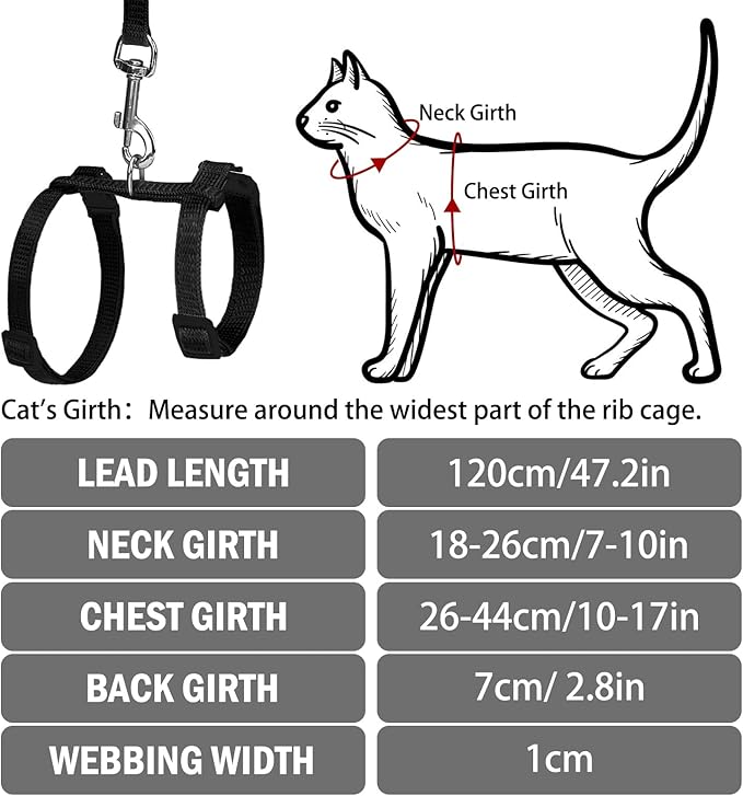 PUPTECK Adjustable Cat Harness and Leash Set Escape Proof Kitten Strap Collar for Walking Travel, Black