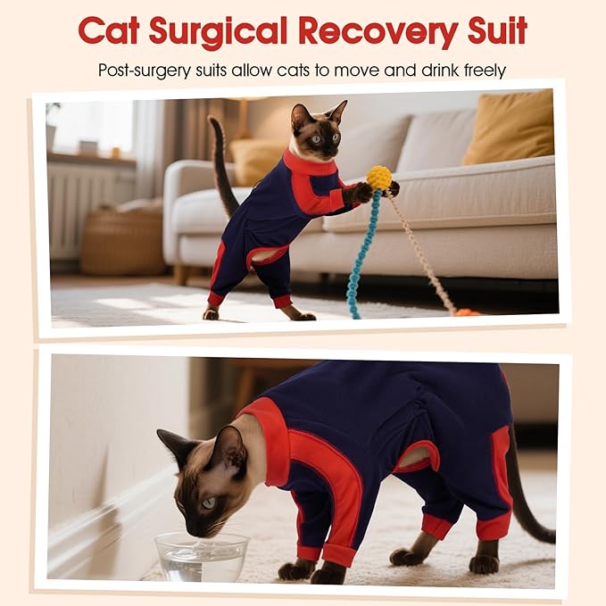 DENTRUN Cat Clothes with Anti-Shedding Fabric - Soft Recovery Suit & Breathable Lint-Resistant Cat Sweater for Wound Care & Hair Control, Kitten Onesie Pajamas, S, Dark Blue