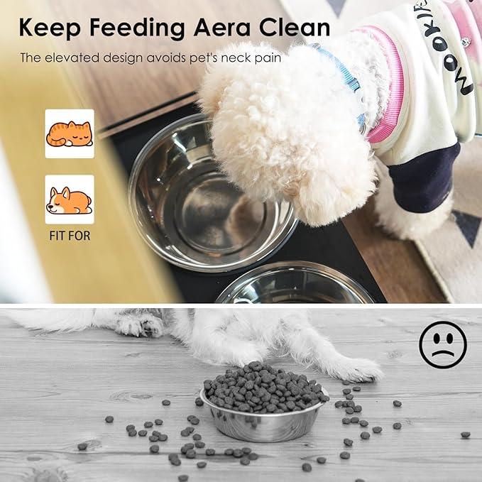 Feeding Station with 1 Storage Cabinets, Pet Feeding Station with 2 Elevated Dog Bowls, Side Hooks, tip-Resistant Kit, Hidden Pet Feeder Station for Feeding & Watering, Black