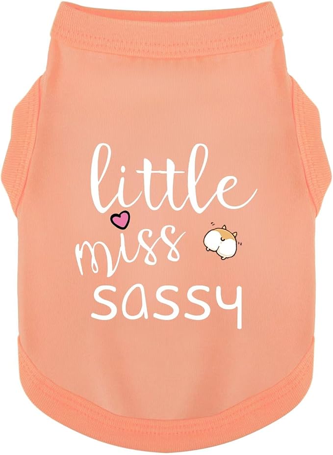 Paiaite Dog Clothes Fashionable Sleeveless Pet Vest: 'Little Miss Sassy' Printed Cotton Dog Shirt, Ideal for Small, Medium, and Large Breeds, Ensuring Comfort and Breathability Orange Pink S