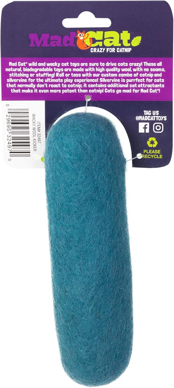 Mad Cat Wacky Wool Crinkle Kicker Catnip and Silvervine Cat Toy, Pack of 1