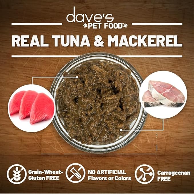 Dave's Pet Food Grain Free Wet Cat Food Gravy (Tuna & Mackerel Dinner in Gravy), Naturally Healthy Canned, Added Vitamins, 5.5 oz Cans (12 Pack)