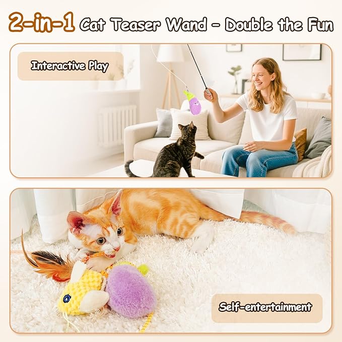 ORSDA Cat Toys Sets, 5 Pack, Built-in Rattle and Crinkle Paper, Interactive Kitten Kicker for Indoor Kitty Exercise Toys, Soft and Durable Bird for All Breeds