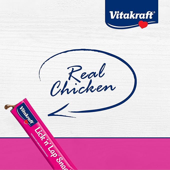 Vitakraft Lick 'N' Lap Real Chicken Squeezeable Liquid Cat Treats, Lickable, Chicken Broth #1 Ingredient, No Artificial Colors, Preservatives or Added Sugar, for Hydration, 0.52 oz. Tubes, 16 Count