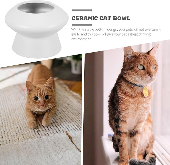 Toyvian Ceramic Pet Feeder Elevated Dog Feeding Bowl High Feet Raised Cat Water Bowl Whisker Friendly Protective Neck Design for Pets Random Color