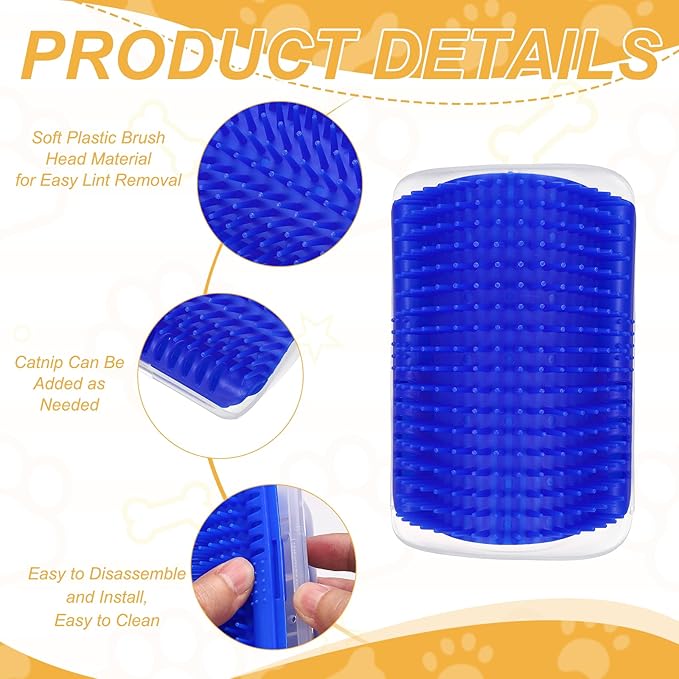 Self Grooming Cat Brush, Cat Self Groomer Scratcher with Catnip Softer Scratchers Wall Corner Groomer Massage Combs (4Pcs, S, Blue) for Long Short Fur Pets/Kittens/Puppies