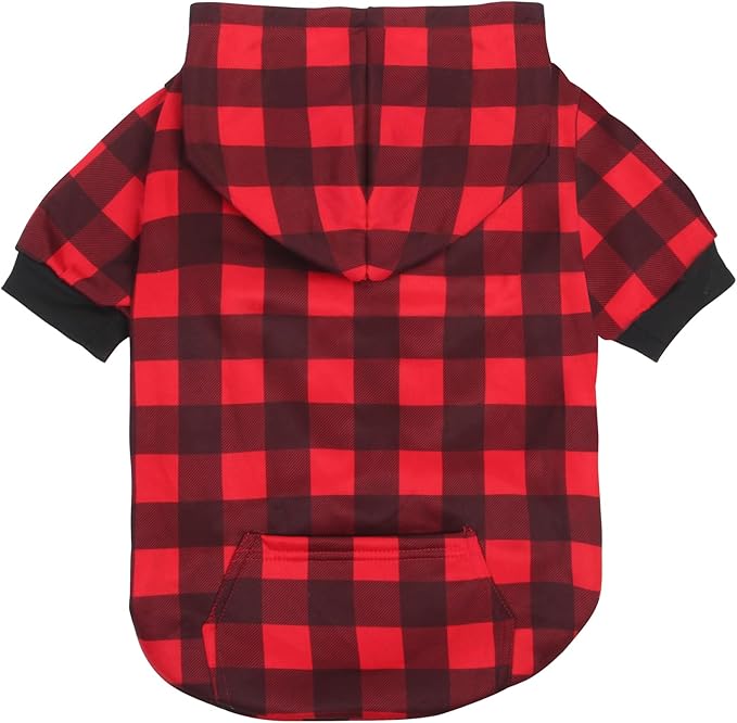Plaid Dog Sweaters Hoodies Sweatshirts for Dogs Cats, Warm and Soft Cold Weater Coats for Christmas (Red, Large/X-Large)