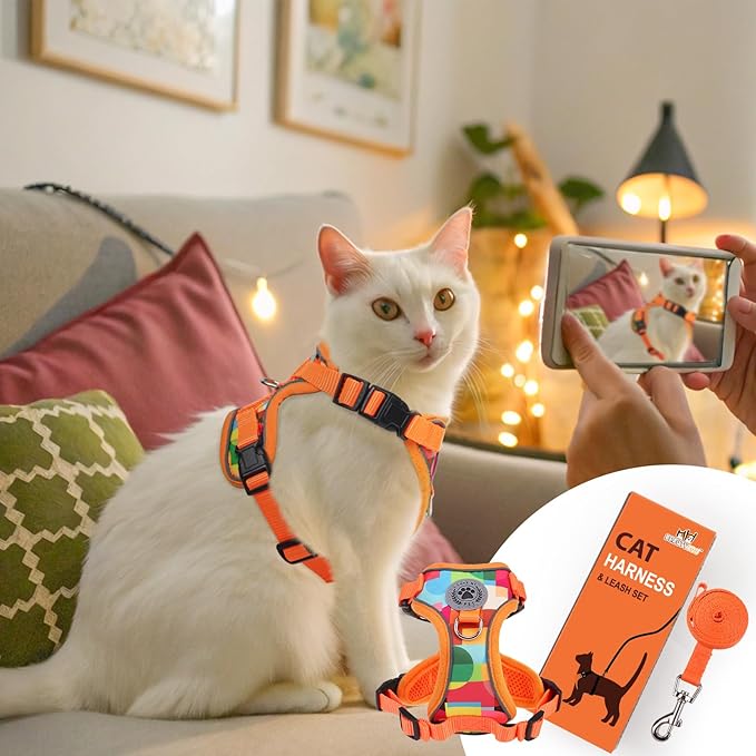 BEAUTYZOO Cat Harness and Leash for Walking, Escape Proof Soft Adjustable Vest Harnesses for Small Cats Kittens, Easy Control Breathable Reflective Strips Jacket, Orange, S