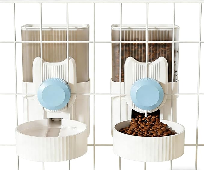 Pet Dog Cat Hanging Automatic Feeder and Water Dispenser Set, 2-in-1 Gravity Pet Food & Water Bowl for Cage, No-Spill Small Dog Rabbit Food Dispenser (Blue)