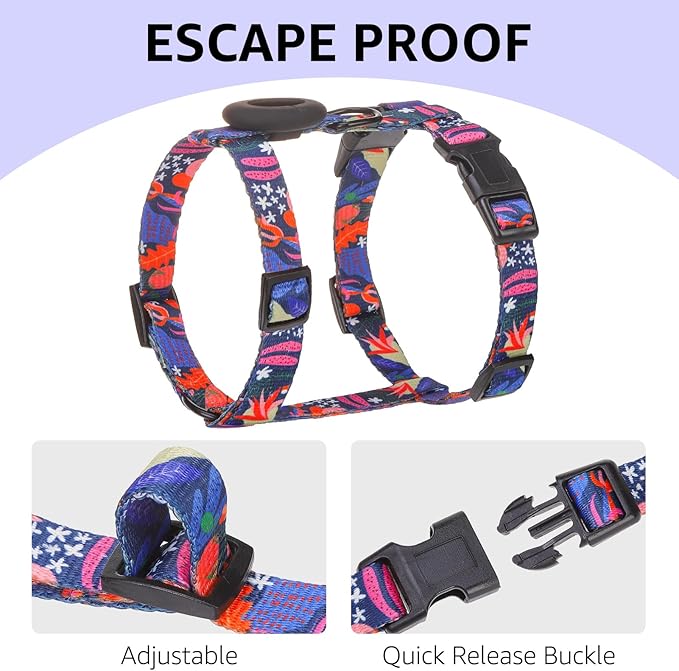 SCENEREAL Adjustable Cat Harness and Leash Set with AirTag Holder, Escape-Proof Design for Small to Large Cats, Lightweight Soft Travel Harness, Navy Blue