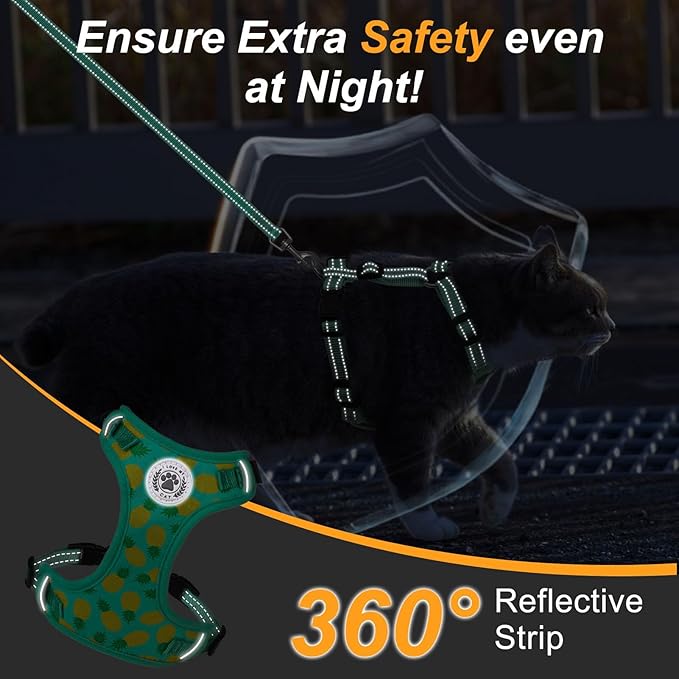 BEAUTYZOO Cat Harness and Leash Set Escape Proof, Small Cat Vest Harness for Walking, Adjustable Step in Kitten Harnesses for Travel, Soft Lightweight Outdoor Cute Kitten Harnesses, Pineapple S