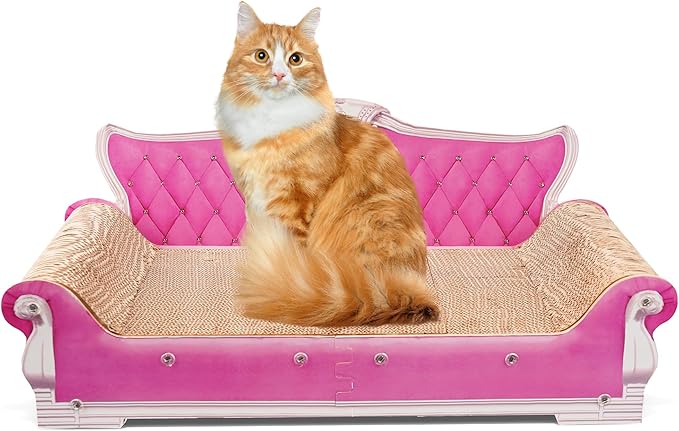 COOZMENT Scratching Sofa, Couch Shaped Thick Scratching Cardboard, Lounge Bed for Indoor Rest&Play, Sofa Scratcher Pad (Pink, 27.6" L X 12.4" W X 11.8" H)