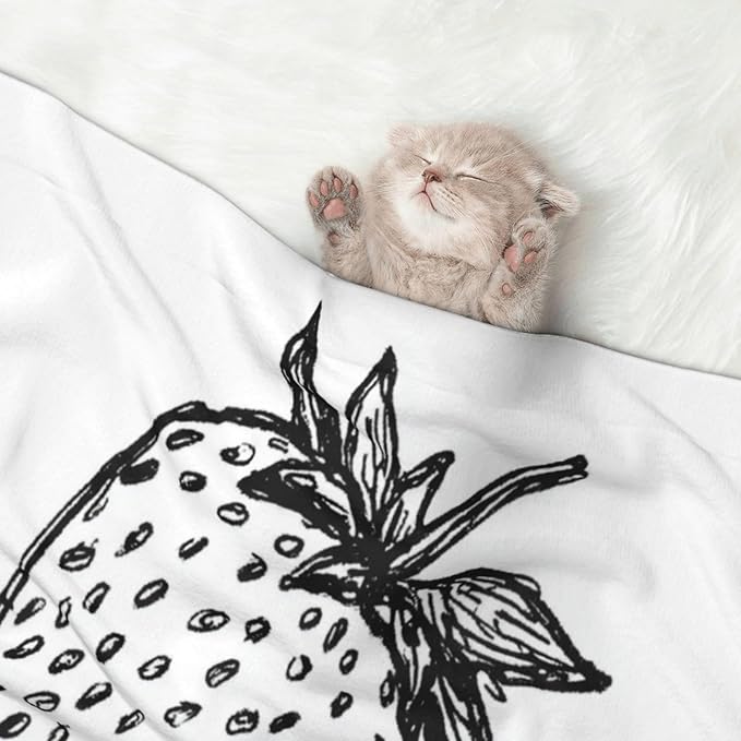 Cat Dog Blanket Hand-Drawn Strawberry Black Lines Abstract Ultra Soft Warming Mat for Indoor Pet Beds Furniture 27.6 X 19.7inch