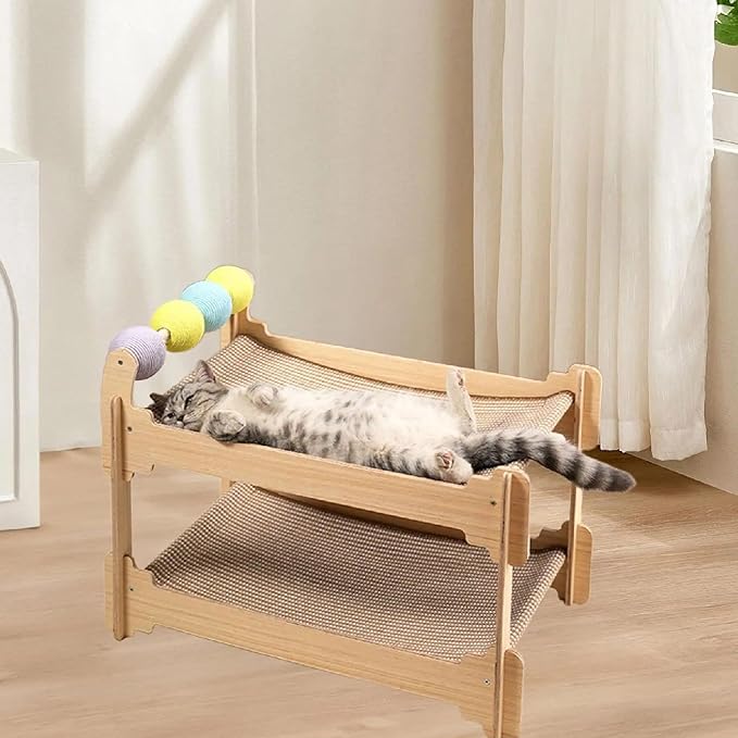 Layer Cats Sisal Pad Wood Construction Indoor Scratcher Tree House for Rest Furniture Protections Wooden Bed with Post