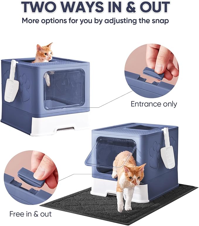Medario Cat Litter Box with X-Large Litter Mat and Scoop, Large Covered Litter Box with Lid, Enclosed Kitty Box,Front Top Entry Exit, Odor Control Easy to Clean (Upgrade Midnight)