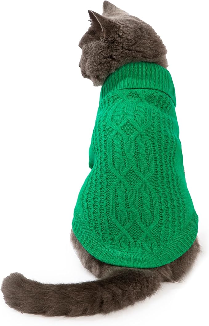 Stretchy Cat Sweater - 17 Colors & 6 Sizes | Snug Winter-Ready Knit for Boy/Girl Cats & Kittens(Dark Green, Large)