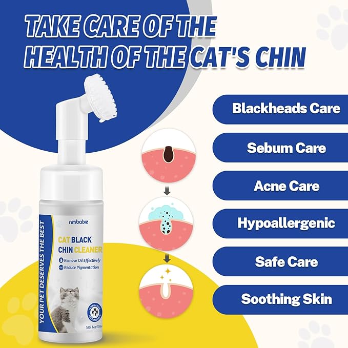 Cat Black Seed Cleaner,Remove Chin Blackheads,Cat Chin Grooming Wash,2-in-1 Wash and Brush for Stubborn Dirt,Cruelty-Free and Freshness 5.07 fl.oz