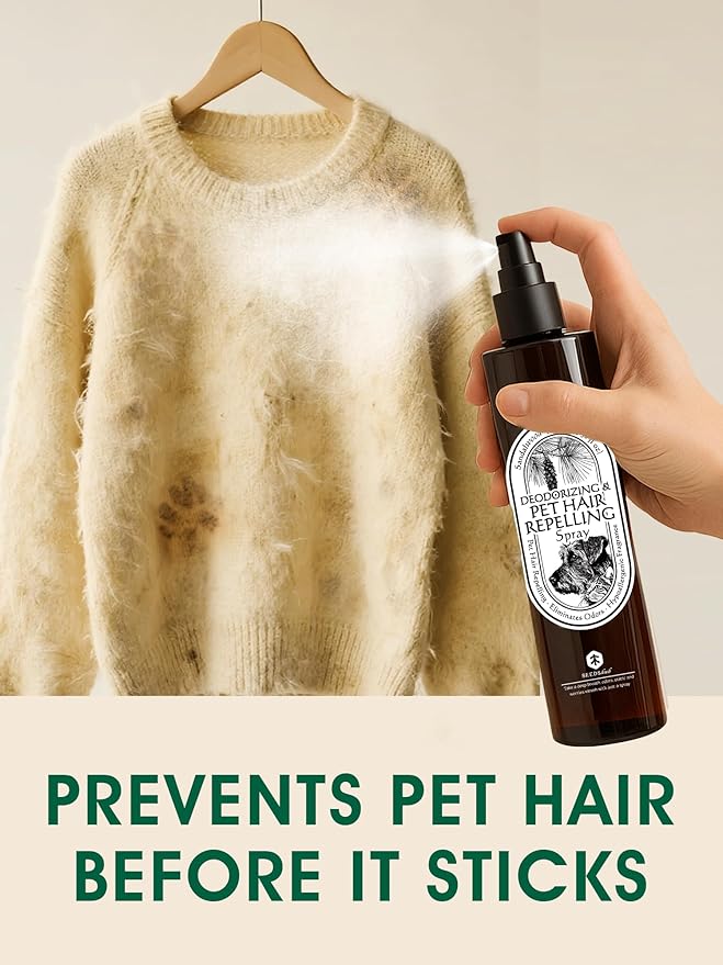 4-in-1 Pet Hair Resistant Spray, Pet Hair Dissolver & Odor Neutralizer, Plant Based Enzymes, Safe for Pets, Clothes & Furniture, Refresh Pine Nut Scent, 6.76 fl oz, Travel 2-Pack