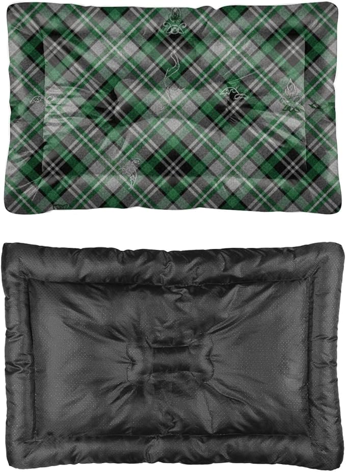 Grey Green Plaid Crate Dog Bed Non Slip Bottom Dog Bed Machine Washable Cozy Soft Cage Pad Furniture for Dogs Printed Mats Gift Flat Cat 36× 24 Inch Indoor Outdoor