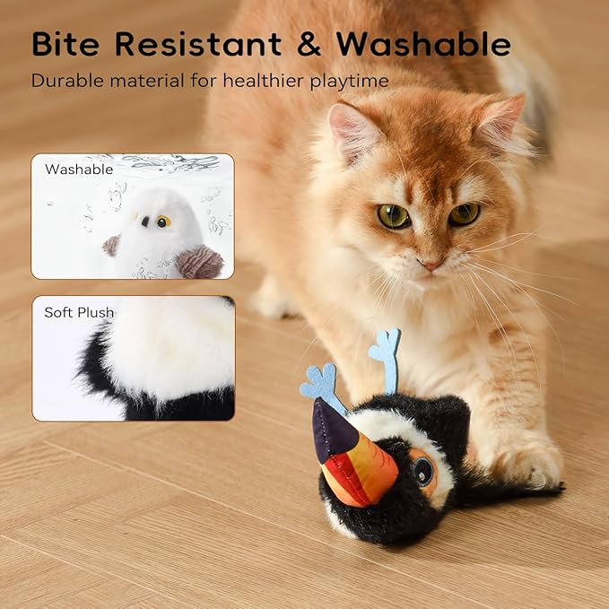 Petgravity Flapping Bird Cat Toy (No Flying), Lifelike Toucan Chirp Tweet Kitten Toy, Rechargeable Touch Activated Cat Toy Interactive Catnip Toy Exercise Toys for All Breeds 5.1" (Black)