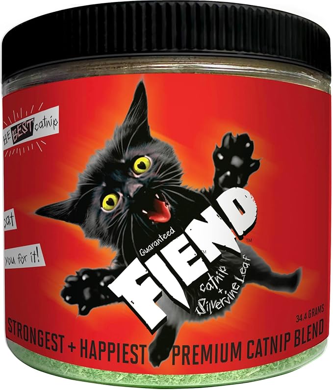 Fiend Catnip + Silvervine for Cats & Kittens Safety-Cut Premium Fine Cat Nip Blend with Vegan Silvervine + Ultra Potent, North American – 1 Cup (34.5g) Go Ahead, Create a Monster!