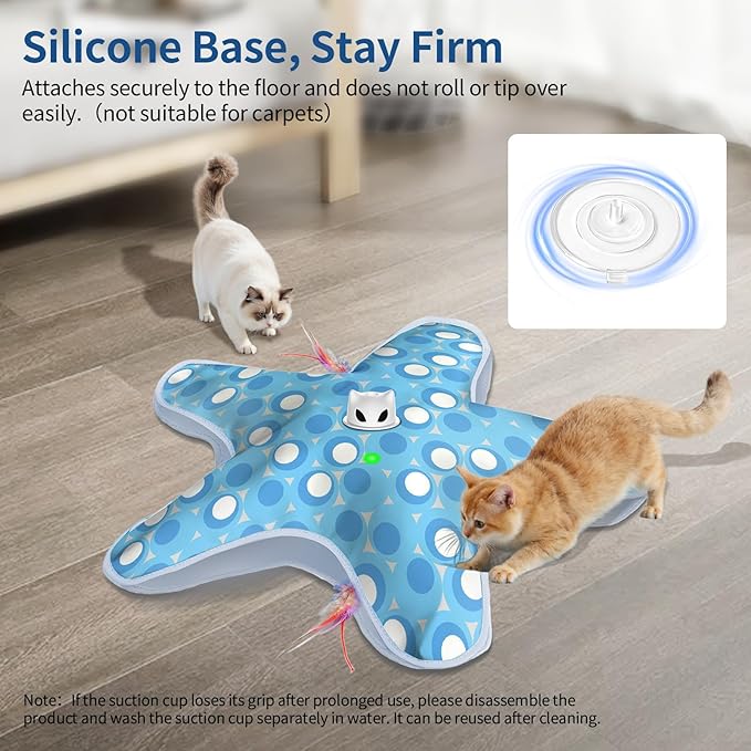 Rechargeable Interactive Cat Toys, Automatic Cat Toy for Indoor Cats, Durable Hide and Seek Cat Toy with Moving Concealed Feathers, Touch Activated Kitten Toys Cat Exercise Toys, Blue White Cover