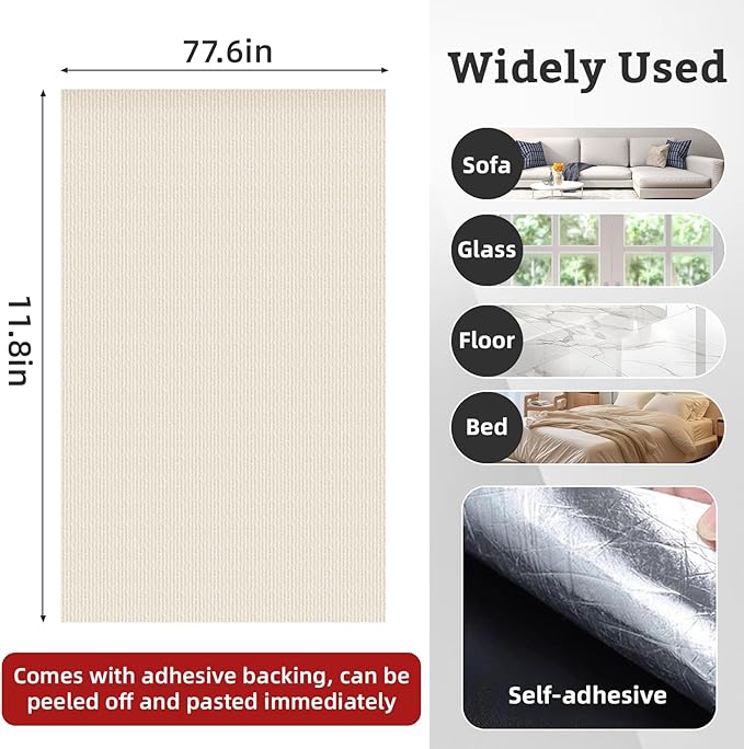 Cat Scratch Furniture Protector,Trimmable Self-Adhesive Cat Scratch Pad,DIY Wall Climbing Cat Scratcher Couch Protector from Cat Claws Scratching Mat Indoor 78.7x11.8in(Beige)