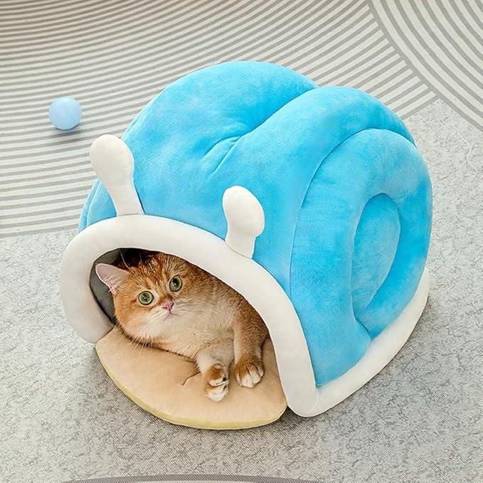 Snail Shape Cat Bed Cave, Cozy Enclosed Hideaway for Indoor Cats & Small Dogs, Warm Winter Covered Bed with Non-Slip Bottom, Cute Cat House Indoor for Kittens to Sleep (L)