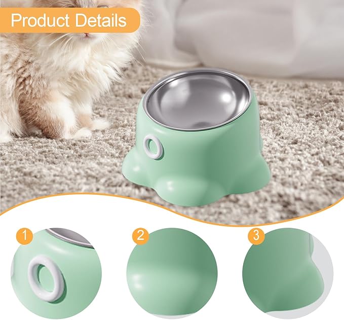Tilted Cat Feeder Bowl Food Dispenser Living Room Home Travel Indoor Watering Feeding Dish Cat Food Bowl for Pets Small Dogs, Green