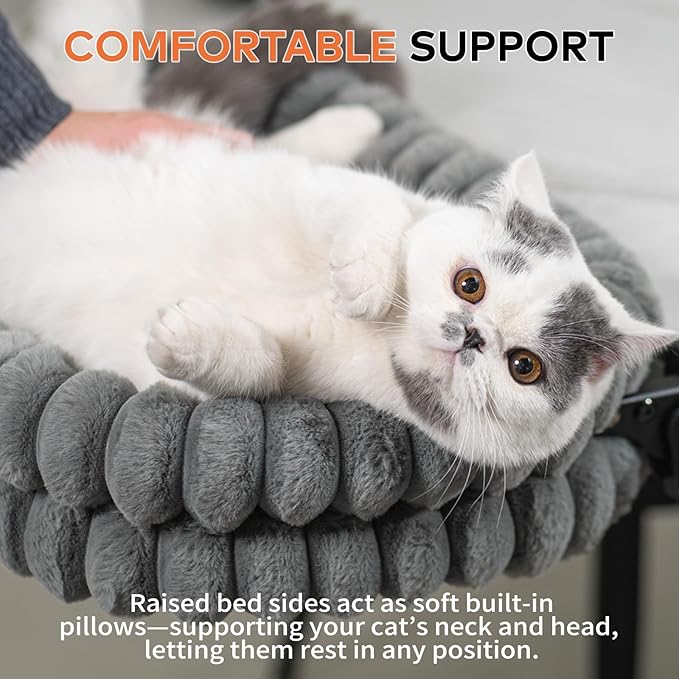 CHEERPALS Cat Desk Bed with Reversible Cushion, 90°Foldable Cat Hammock for Desk Mounted, Suitable for Medium-to-Large Cats and Puppy, Clowd Series(Grey, Medium)