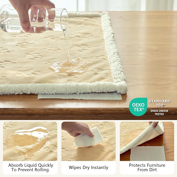 Qeils Pet Blankets for Cats - Waterproof Cat Blanket Washable - Sherpa Fleece Puppy Blanket, Soft Plush Reversible Throw Protector for Bed Couch Car Sofa, 40"X50", Khaki