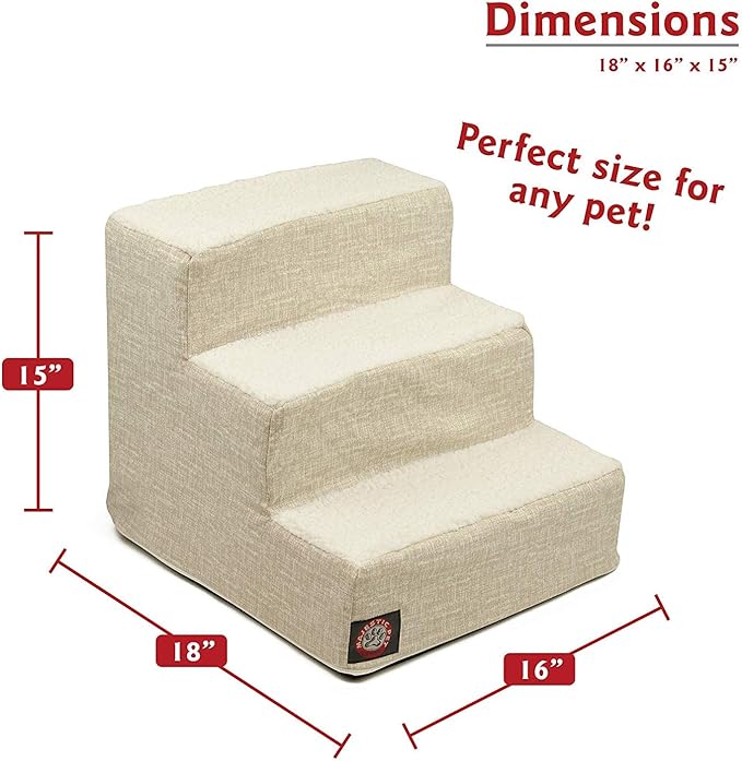 Majestic Pet 3 Step Portable Dog Stairs for Small Dogs to get on Bed Supports 250 lbs or Less – Dog Steps for High Bed with Machine Washable Cover –Pet Stairs for Cats Palette Heathered Frappe