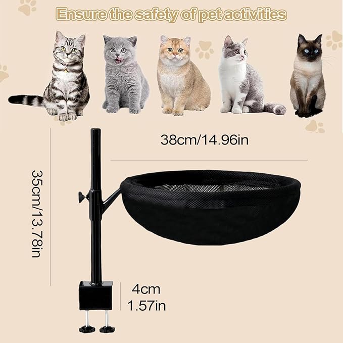 Desk Cat Bed Hammock, 360 Rotating Cat Nest Seat, Space Saving Pet Bed Mounted On Table with Washable Cushion Cover, Modern Cats Furniture for Home Office Setup Desktop Use