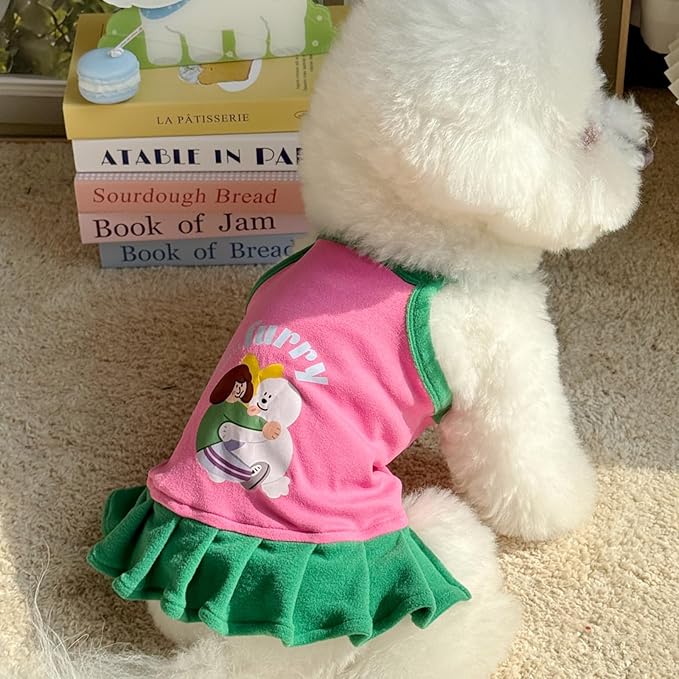 Pet Camisole Skirt Outfit for Small Dogs & Cats - Cute Spring Summer Printed Tank Top and Dress, Breathable Cat & Dog Clothing