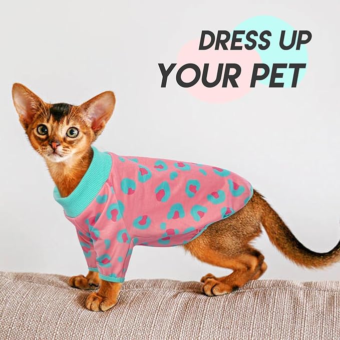 Sphynx Cats Clothes Cat Turtleneck Cotton Sweater Pullover Kitten T-Shirts with Sleeves Cat Pajamas Jumpsuit for Sphynx Cornish Rex, Devon Rex,Small Dog
